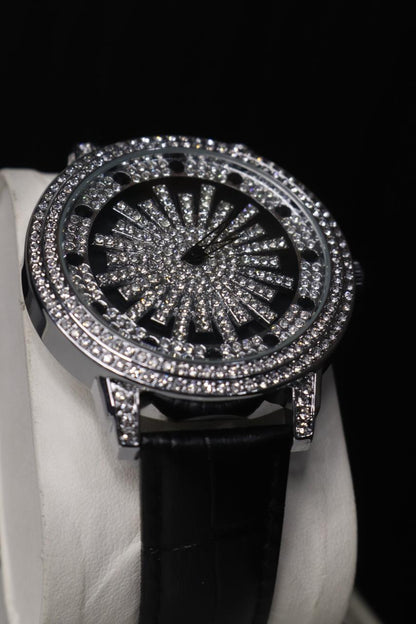 Stones Iced-Out Watch with Rotating Dial