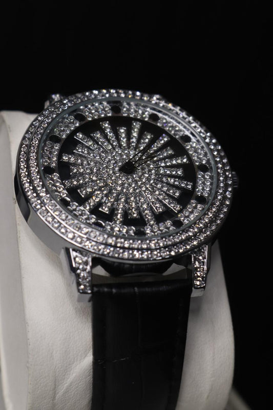 Stones Iced-Out Watch with Rotating Dial