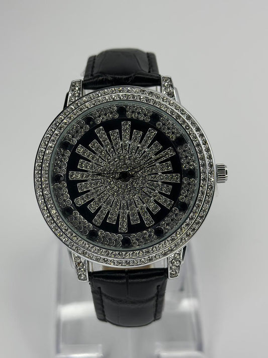 Stones Iced-Out Watch with Rotating Dial