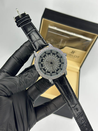 Stones Iced-Out Watch with Rotating Dial